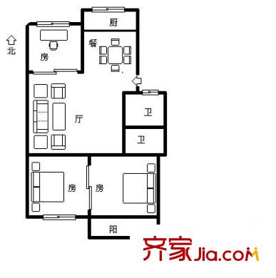 機(jī)械廳鼓西路單位宿舍 3室 戶型圖