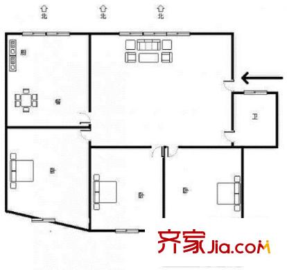 國(guó)稅宿舍 3室 戶型圖