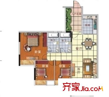 花西公寓戶型圖3室2廳 3室2廳