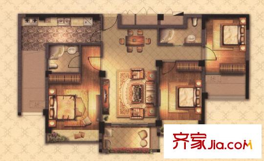 御泉萬(wàn)景戶型圖B戶型 3室2廳2衛(wèi)1廚