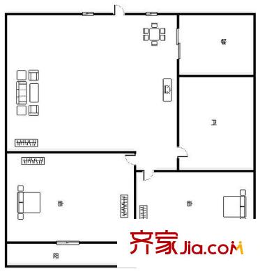 元興小區(qū) 2室 戶型圖