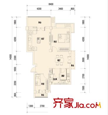 楚邦漢界戶型圖A3戶型 3室2廳2衛(wèi)