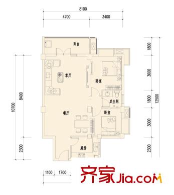 楚邦漢界戶型圖B1戶型 2室2廳1衛(wèi)
