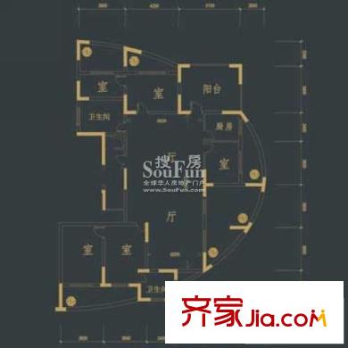 新安金沙豪庭戶型圖一期14#樓標準層尚品戶型 5室2廳2衛(wèi)1廚