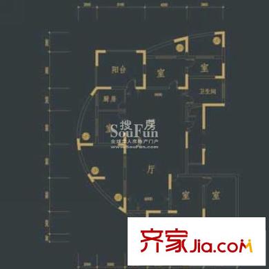 新安金沙豪庭戶型圖一期19#樓標準層尊品 5室2廳2衛(wèi)1廚