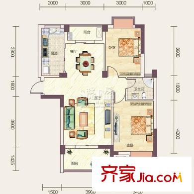 鴻江花畔里戶型圖C3 2室2廳1衛(wèi)1廚