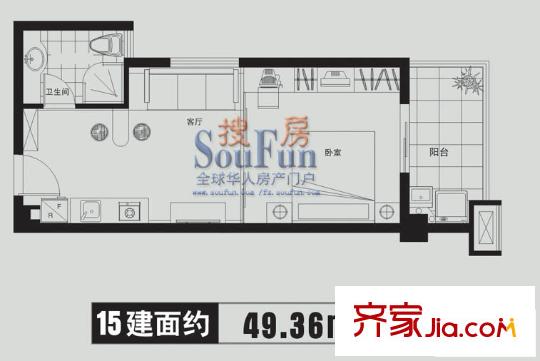 金潤財富中心戶型圖1室1廳1衛(wèi)1廚