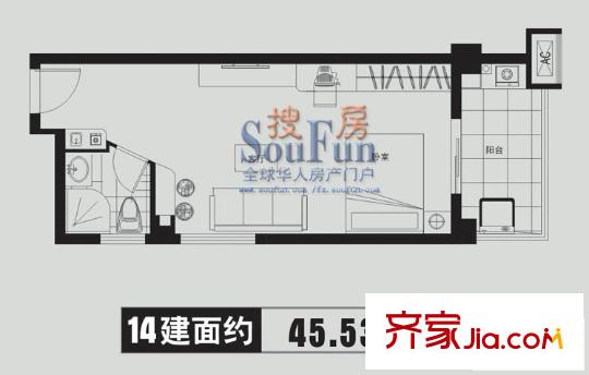 金潤財富中心戶型圖1室1廳1衛(wèi)1廚