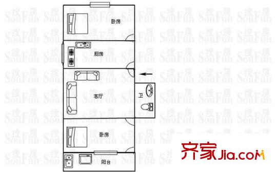 橫錦巷新村 2室 戶型圖