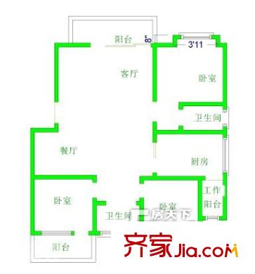蒼霞新城嘉惠苑戶型圖 嘉慧苑 3室戶型圖 3室2廳2衛(wèi)1廚