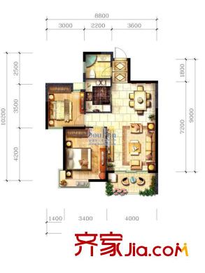 中聯(lián)江濱御景戶型圖A戶型 2室2廳1衛(wèi)1廚