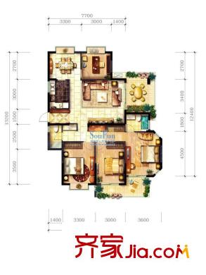 中聯(lián)江濱御景戶型圖A2戶型 3室2廳2衛(wèi)1廚