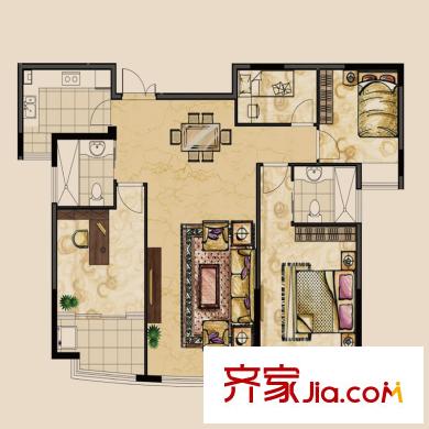 永興酈江戶型圖1號(hào)樓02雍景苑 3室2廳2衛(wèi)1廚