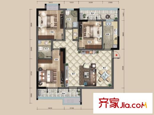 中御公館4#樓D8-2戶型 3室2廳1衛(wèi)1廚