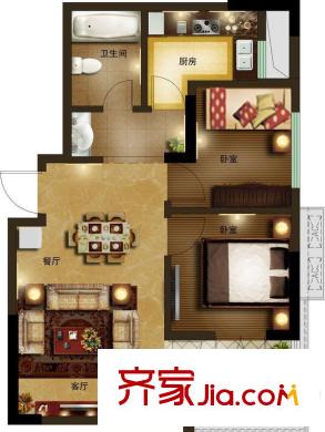 中御公館2#5#樓B3-2戶型 2室2廳1衛(wèi)1廚