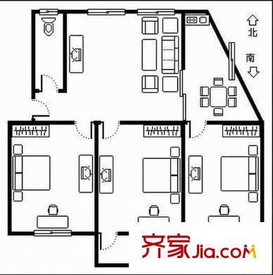 龍腰新村 3室 戶型圖