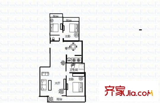 融僑錦江G區(qū)華府 3室 戶型圖