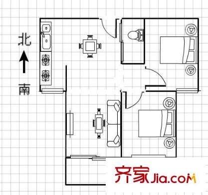 群升國際A區(qū) 2室 戶型圖