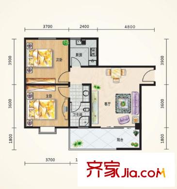陽(yáng)光美墅戶型圖2#樓E2戶型 2室2廳1衛(wèi)1廚