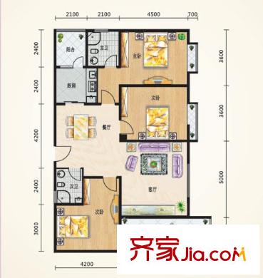 陽(yáng)光美墅戶型圖3#樓H3戶型 3室2廳2衛(wèi)1廚