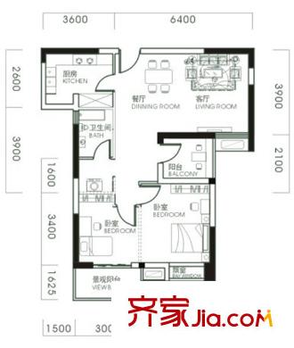 同安家園四期戶型圖B1戶型  2室2廳1衛(wèi)