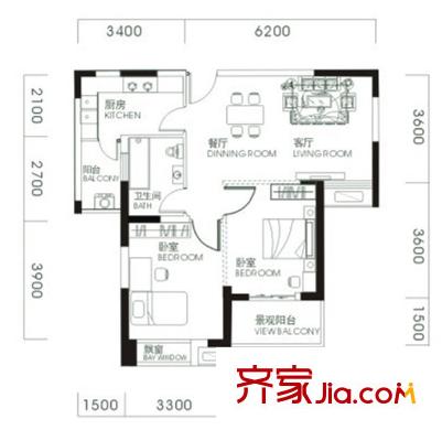 同安家園四期戶型圖A1戶型 2室2廳1衛(wèi)