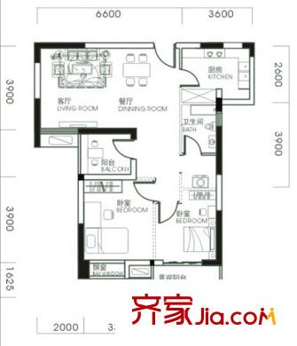 同安家園四期戶型圖B2戶型  2室2廳1衛(wèi)