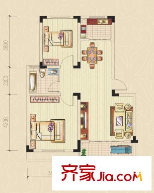 德福中央城 2室 戶型圖