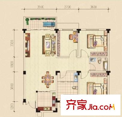 德福中央城 3室 戶型圖