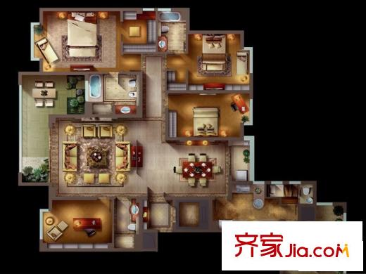 陽光白金瀚宮戶型圖C1戶型 4室2廳4衛(wèi)1廚