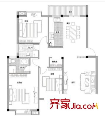 臨江府戶型圖3室2廳 戶型圖 3室2廳2衛(wèi)1廚