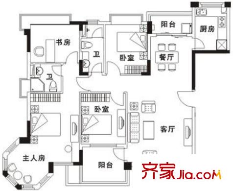 臨江府戶型圖4室2廳 戶型圖 4室2廳2衛(wèi)1廚