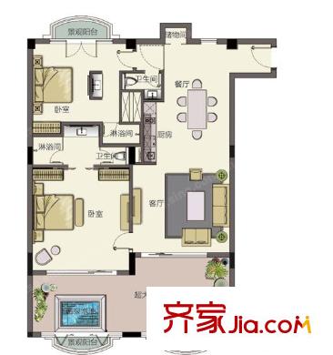 郁馨花園二期戶型圖2室2廳 戶型圖 2室2廳
