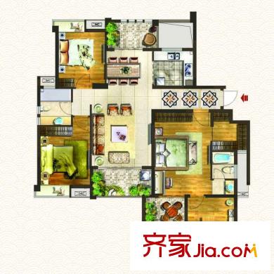 筑家尚水東郡戶型圖3#C1C2子母房戶型 4室2廳2衛(wèi)1廚