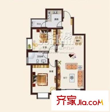 金色水岸戶型圖E戶型 2室2廳1衛(wèi)