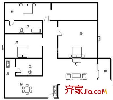 瓜果城 3室 戶型圖