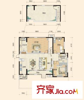 官湖郡戶型圖疊院B戶型 3室2廳2衛(wèi)1廚