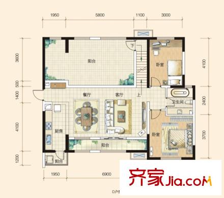 官湖郡戶型圖智然D戶型 3室2廳2衛(wèi)1廚