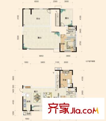 官湖郡戶型圖峰層G戶型 3室2廳2衛(wèi)1廚