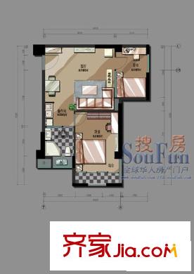 基星閣戶型圖4-7層18戶型圖 2室1廳1衛(wèi)1廚