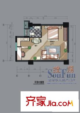 基星閣戶型圖4-7層08戶型圖 1室1廳1衛(wèi)1廚