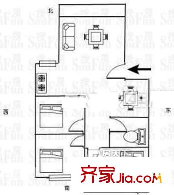  高校小區(qū) 2室戶型圖
