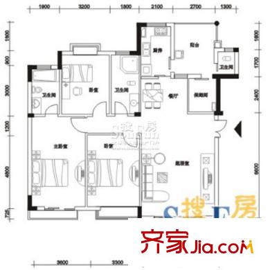 中一花園戶型圖B 3室2廳3衛(wèi)