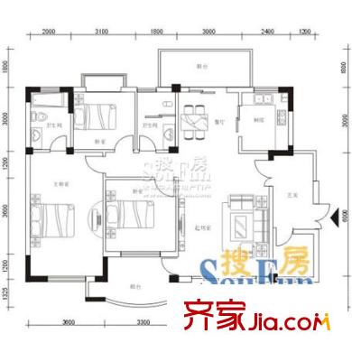 中一花園戶型圖C 3室2廳2衛(wèi)