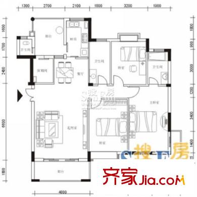 中一花園戶型圖B1 3室2廳3衛(wèi)