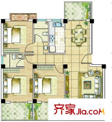 中福時(shí)代戶型圖3室2廳 戶型圖 3室2廳2衛(wèi)1廚