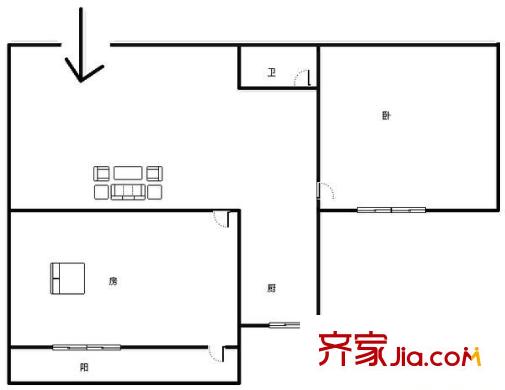 群升國際B區(qū) 2室 戶型圖