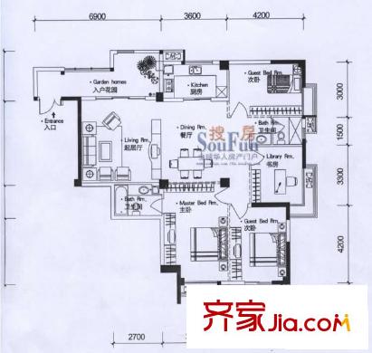 衣錦華庭尚林苑戶型圖南樓01 4室2廳2衛(wèi)1廚