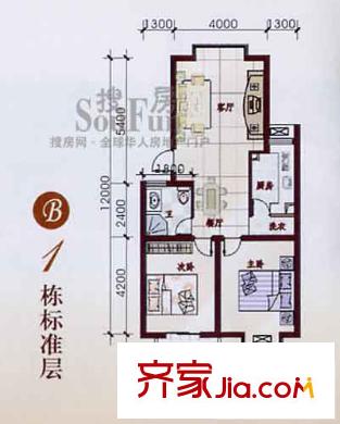 水岸畢家索戶型圖1棟標準層 2室2廳1衛(wèi)1廚