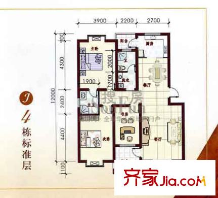 水岸畢家索戶型圖4棟標準層 3室2廳2衛(wèi)1廚